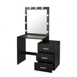 Black Wooden Makeup Vanity Table with 9 LED Light Bulbs and Drawers, 38.78 in. W x 19.29 in. D x 59.84 in. H by ANGELES HOME -Sorbus Sales Store black angeles home makeup vanities myf36274r c3 1000