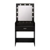 Black Wooden Makeup Vanity Table with 9 LED Light Bulbs and Tools-organized Unit 26.38 in. W x 16.93 in. D x 61.02 in. H by ANGELES HOME