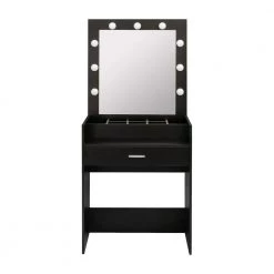 Black Wooden Makeup Vanity Table with 9 LED Light Bulbs and Tools-organized Unit 26.38 in. W x 16.93 in. D x 61.02 in. H by ANGELES HOME