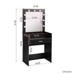 Black Wooden Makeup Vanity Table with 9 LED Light Bulbs and Tools-organized Unit 26.38 in. W x 16.93 in. D x 61.02 in. H by ANGELES HOME -Sorbus Sales Store black angeles home makeup vanities myf36275r fa 1000