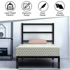 81 in. W Black Twin Size Steel Frame Metal Bed Platform Frame with Headboard by ANGELES HOME -Sorbus Sales Store black angeles home platform beds hw65 8ck 285 t 1f 1000