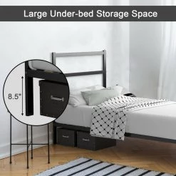 81 in. W Black Twin Size Steel Frame Metal Bed Platform Frame with Headboard by ANGELES HOME -Sorbus Sales Store black angeles home platform beds hw65 8ck 285 t 4f 1000