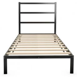 81 in. W Black Twin Size Steel Frame Metal Bed Platform Frame with Headboard by ANGELES HOME
