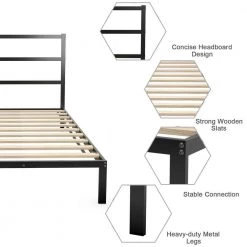 81 in. W Black Twin Size Steel Frame Metal Bed Platform Frame with Headboard by ANGELES HOME -Sorbus Sales Store black angeles home platform beds hw65 8ck 285 t c3 1000