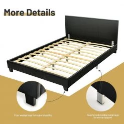 80 in. W Wood Frame Full Upholstered Platform Bed Frame with Linen Headboard, Black by ANGELES HOME -Sorbus Sales Store black angeles home platform beds sa10 9hu032bk 1f 1000