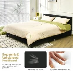 80 in. W Wood Frame Full Upholstered Platform Bed Frame with Linen Headboard, Black by ANGELES HOME -Sorbus Sales Store black angeles home platform beds sa10 9hu032bk 44 1000