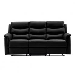 77.5 in. Square Arm Faux Leather 3-Seater Sofa Manual Reclining Motion Straight Sofa with Cup Holders in Black by ANGELES HOME