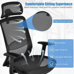 Mesh Headrest Armrest Seat Height Adjustable Reclining Ergonomic Office Chair Task Chair with Lumbar Support in Black by ANGELES HOME -Sorbus Sales Store black angeles home task chairs m10 8cb120bk 4f 1000