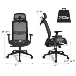 Mesh Headrest Armrest Seat Height Adjustable Reclining Ergonomic Office Chair Task Chair with Lumbar Support in Black by ANGELES HOME -Sorbus Sales Store black angeles home task chairs m10 8cb120bk c3 1000