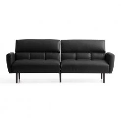 Black Faux Leather Futon Sofa Bed with Box Tufting by Lucid Comfort Collection -Sorbus Sales Store black faux leather lucid comfort collection futons lucc0002ssf81fk 1d 1000