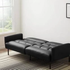 Black Faux Leather Futon Sofa Bed with Box Tufting by Lucid Comfort Collection -Sorbus Sales Store black faux leather lucid comfort collection futons lucc0002ssf81fk 31 1000
