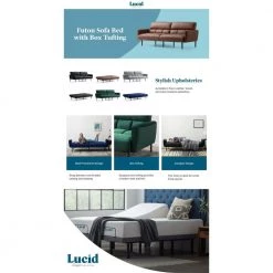 Black Faux Leather Futon Sofa Bed with Box Tufting by Lucid Comfort Collection -Sorbus Sales Store black faux leather lucid comfort collection futons lucc0002ssf81fk 44 1000