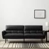 Black Faux Leather Futon Sofa Bed with Box Tufting by Lucid Comfort Collection