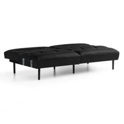 Black Faux Leather Futon Sofa Bed with Box Tufting by Lucid Comfort Collection -Sorbus Sales Store black faux leather lucid comfort collection futons lucc0002ssf81fk fa 1000