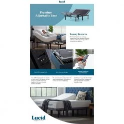 Queen Deluxe Adjustable Bed Base with Wireless Remote and Smart App by Lucid Comfort Collection -Sorbus Sales Store black lucid comfort collection adjustable beds lucclpremqqab 66 1000