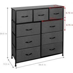 9-Drawer Black Rustic Dresser with Steel Frame Wood Top Easy Pull Fabric Bins 39.5 in. L x 11.5 in. W x 39.5 in. H by Sorbus -Sorbus Sales Store black rustic sorbus dressers drw 9d blk c3 1000