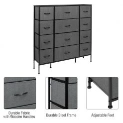 12-Drawer Black Classic Fabric Bin Chest of Drawers 48.75 in. H x 46.5 in. W x 11.75 in. D by Sorbus -Sorbus Sales Store black sorbus chest of drawers drw 12d blk 1f 1000