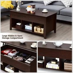 41 in. Lift Top Wooden Coffee Table with Storage Lower Shelf, Brown by ANGELES HOME -Sorbus Sales Store brown angeles home coffee tables sa61 9hw337cf 4f 1000