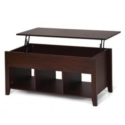 41 in. Lift Top Wooden Coffee Table with Storage Lower Shelf, Brown by ANGELES HOME