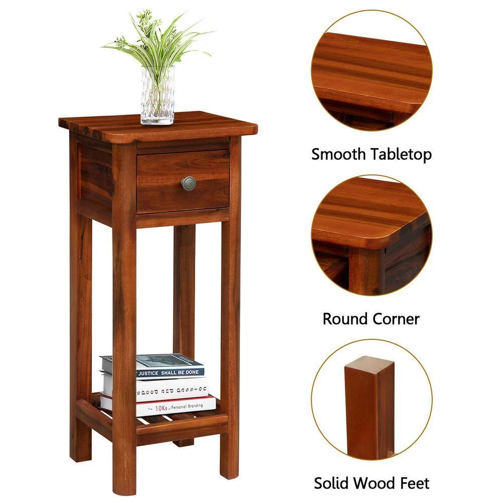 14 in. W Brown Wood 2 Tier End Side Table with Drawer by ANGELES HOME 7 14 in. W Brown Wood 2 Tier End Side Table with Drawer by ANGELES HOME - Image 5