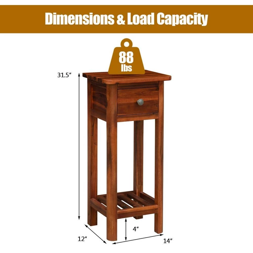 14 in. W Brown Wood 2 Tier End Side Table with Drawer by ANGELES HOME 6 14 in. W Brown Wood 2 Tier End Side Table with Drawer by ANGELES HOME - Image 4