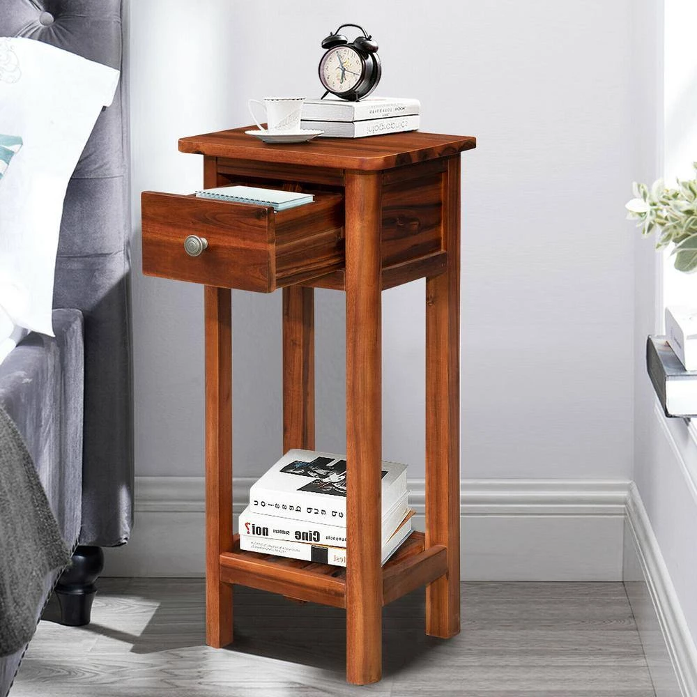 14 in. W Brown Wood 2 Tier End Side Table with Drawer by ANGELES HOME 4 14 in. W Brown Wood 2 Tier End Side Table with Drawer by ANGELES HOME - Image 2