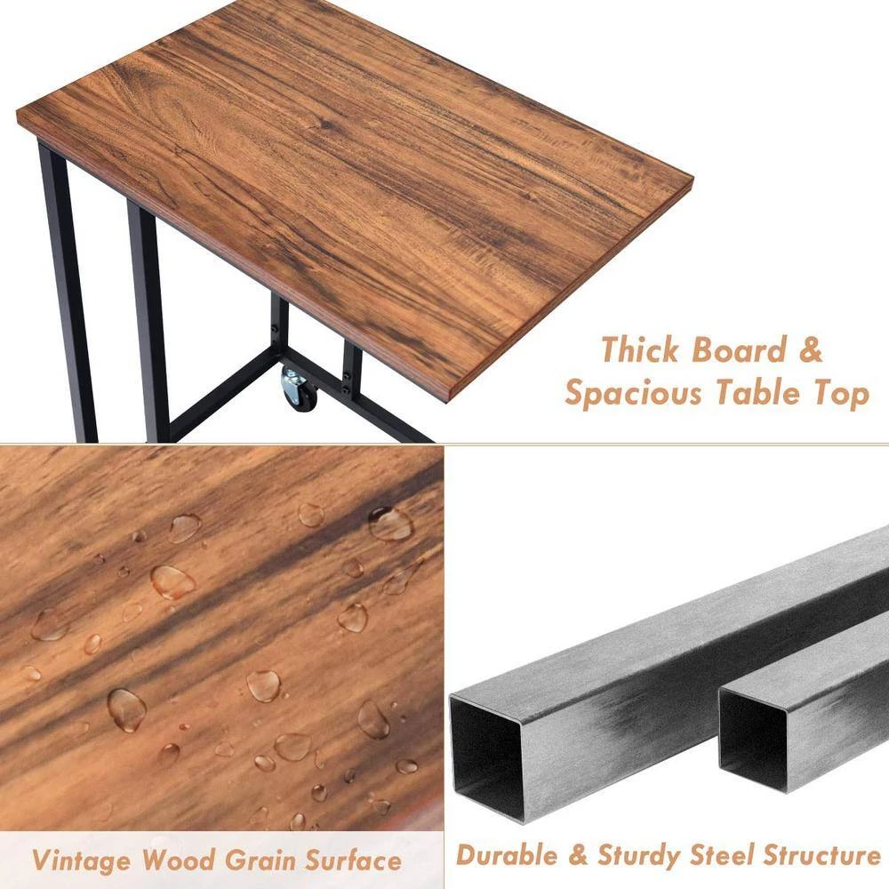 14 in. * 24 in. C-Shaped Wood End Table with Casters, Brown by ANGELES HOME 6 14 in. * 24 in. C-Shaped Wood End Table with Casters, Brown by ANGELES HOME - Image 4