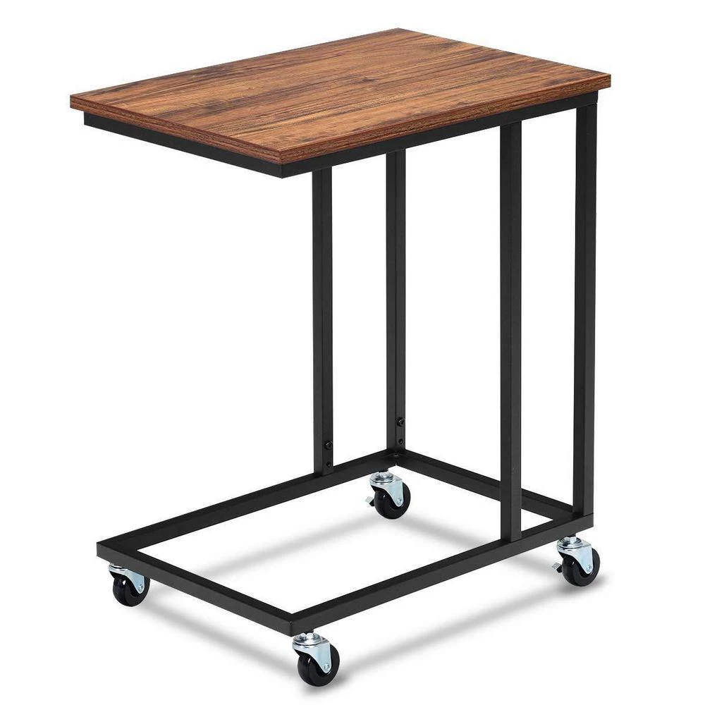 14 in. * 24 in. C-Shaped Wood End Table with Casters, Brown by ANGELES HOME 4 14 in. * 24 in. C-Shaped Wood End Table with Casters, Brown by ANGELES HOME - Image 2