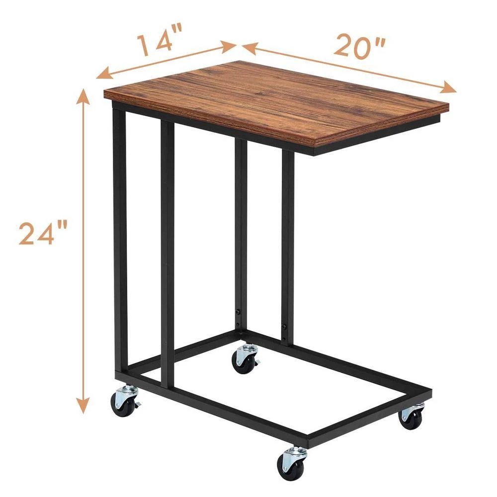 14 in. * 24 in. C-Shaped Wood End Table with Casters, Brown by ANGELES HOME 9 14 in. * 24 in. C-Shaped Wood End Table with Casters, Brown by ANGELES HOME - Image 7