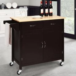 43 in. W Rolling Kitchen Cart Island with Wood Countertop, Kitchen Cart Trolley on Wheels, Brown by ANGELES HOME -Sorbus Sales Store brown angeles home kitchen carts m65 8hw684bn 31 1000
