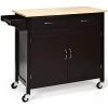 43 in. W Rolling Kitchen Cart Island with Wood Countertop, Kitchen Cart Trolley on Wheels, Brown by ANGELES HOME