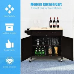 43 in. W Rolling Kitchen Cart Island with Wood Countertop, Kitchen Cart Trolley on Wheels, Brown by ANGELES HOME -Sorbus Sales Store brown angeles home kitchen carts m65 8hw684bn c3 1000