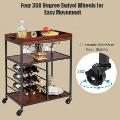 28 in. W Metal Brown Small Rolling Kitchen Cart Bar Serving Cart with Wine Rack by ANGELES HOME -Sorbus Sales Store brown angeles home kitchen carts m66 8hw307 1f 1000