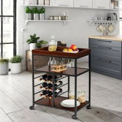 28 in. W Metal Brown Small Rolling Kitchen Cart Bar Serving Cart with Wine Rack by ANGELES HOME -Sorbus Sales Store brown angeles home kitchen carts m66 8hw307 31 1000