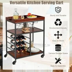 28 in. W Metal Brown Small Rolling Kitchen Cart Bar Serving Cart with Wine Rack by ANGELES HOME -Sorbus Sales Store brown angeles home kitchen carts m66 8hw307 fa 1000