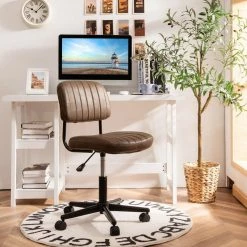 PU Leather Adjustable Swivel Task Chair with Backrest, Brown by ANGELES HOME -Sorbus Sales Store brown angeles home task chairs sa10 9cb208bn 31 1000