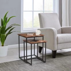 16.5 x 16 x 21 in. Brown And Black Rectangular Wood Live Edge Nesting End Table 2-Piece Set by FirsTime & Co. -Sorbus Sales Store brown firstime co nesting tables 70327 31 1000