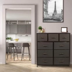 39.5 in. L x 11.5 in. W x 39.5 in. H 9-Drawer Brown Rustic Dresser with Steel Frame Wood Top Easy Pull Fabric Bins by Sorbus -Sorbus Sales Store brown rustic sorbus dressers drw 9d brn 31 1000