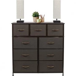 39.5 in. L x 11.5 in. W x 39.5 in. H 9-Drawer Brown Rustic Dresser with Steel Frame Wood Top Easy Pull Fabric Bins by Sorbus -Sorbus Sales Store brown rustic sorbus dressers drw 9d brn 44 1000