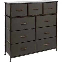 39.5 in. L x 11.5 in. W x 39.5 in. H 9-Drawer Brown Rustic Dresser with Steel Frame Wood Top Easy Pull Fabric Bins by Sorbus
