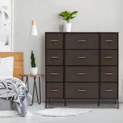 12-Drawer Brown Classic Chest Fabric Bin Drawers 48.75 in. H x 46.5 in. W x 11.75 in. D by Sorbus -Sorbus Sales Store brown sorbus chest of drawers drw 12d brn 31 1000