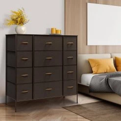 12-Drawer Brown Classic Chest Fabric Bin Drawers 48.75 in. H x 46.5 in. W x 11.75 in. D by Sorbus -Sorbus Sales Store brown sorbus chest of drawers drw 12d brn 44 1000