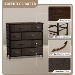 8-Drawer Brown Dresser Steel Frame Wood Top Easy Pull Fabric Bins 11.5 in. L x 34 in. W x 36 in. H by Sorbus -Sorbus Sales Store brown sorbus dressers drw 8d brn 1f 1000
