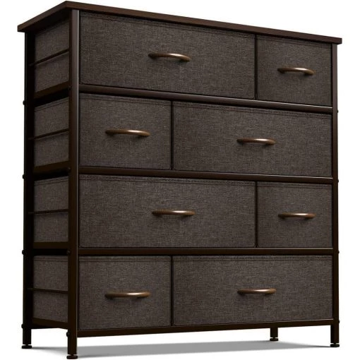 8-Drawer Brown Dresser Steel Frame Wood Top Easy Pull Fabric Bins 11.5 in. L x 34 in. W x 36 in. H by Sorbus -Sorbus Sales Store brown sorbus dressers drw 8d brn 64 1000