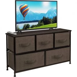 5-Drawer Brown Dresser Steel Frame Wood Top Easy Pull Fabric Bins (11.87 in. L x 39.5 in. W x 24.62 in. H) by Sorbus -Sorbus Sales Store brown sorbus dressers drw cu5 brn 1f 1000