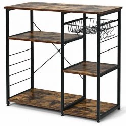 35 1/2 in. W Rustic Brown Metal Frame Kitchen Baker's Rack Kitchen Storage Shelf by ANGELES HOME