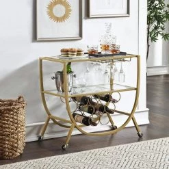 29.25 x 16 x 29.75 in Arched Metal FirsTime & Co. Gold Catalina Bar Cart -Sorbus Sales Store gold firstime co bar carts 70491 31 1000