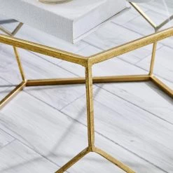 Geometric 32 in. Gold Medium Hexagon Glass Coffee Table by FirsTime & Co. -Sorbus Sales Store gold firstime co coffee tables 70193 c3 1000