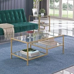 39 x 19 x 16 in Rectangular Metal FirsTime & Co. Gold Alexander Glass Top Coffee Table -Sorbus Sales Store gold firstime co coffee tables 70475 31 1000