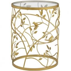 16.5 in. x 16.5 in. x 22 in. Round Metal Gold Large Bird and Branches Side Table by FirsTime & Co.